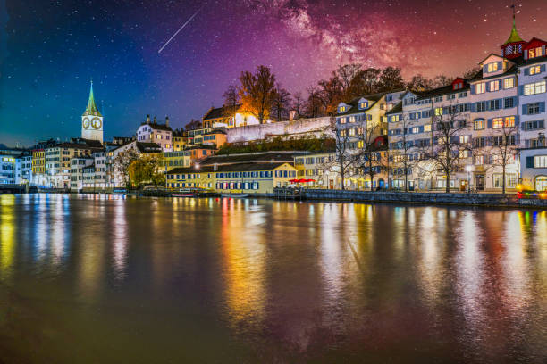 istock Limaat river side town at night Zurich Switzerland 1189547050