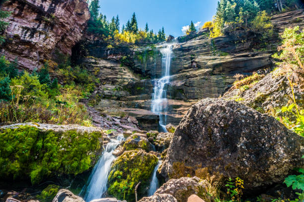 bear creek falls - natural phenomenon waterfall rock tranquil scene imagens e fotografias de stock
