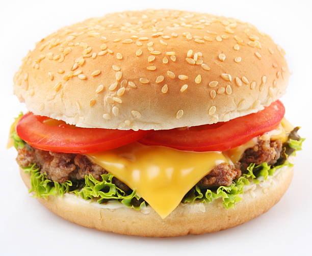 hamburger sobre un fondo blanco - sesame seed white isolated on white fotografías e imágenes de stock