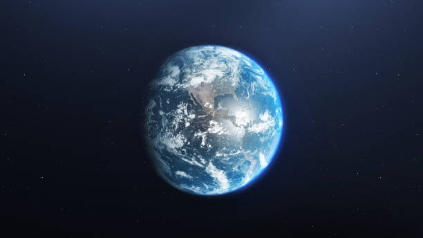 erdplanet aus dem weltraum betrachtet, 3d render des planeten erde. - planetologie stock-fotos und bilder