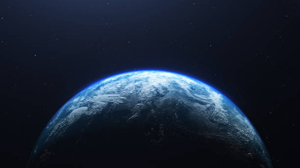 erdplanet aus dem weltraum betrachtet, 3d render des planeten erde. - global stock-fotos und bilder