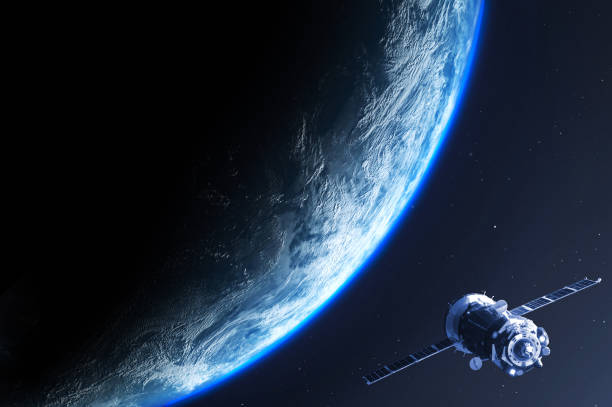 宇宙からの地球惑星と衛星ビュー - 3dレンダリング - satellite view ストックフォトと画像