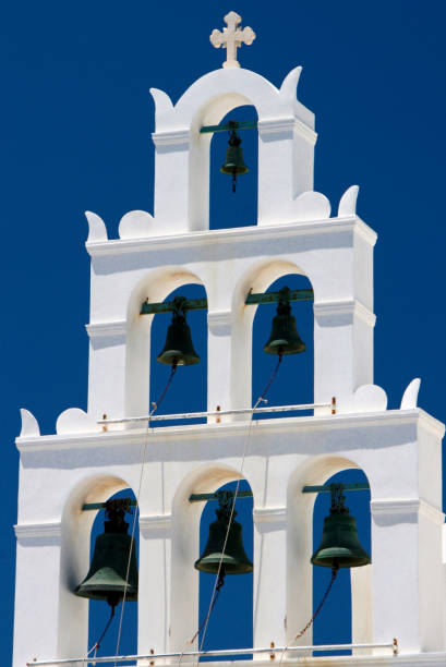 istock Beautiful Tiered Bell Tower in Santorini 1189558744