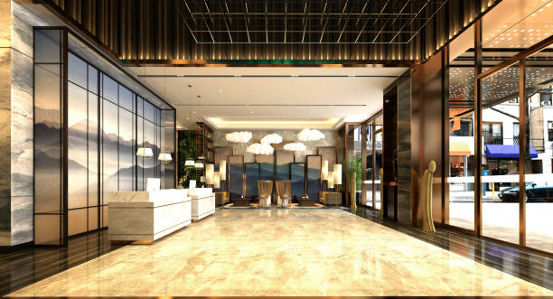 istock 3d render of luxury hotel lobby and reception 1189566969