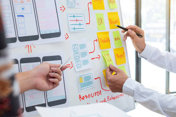 istock Teamwork graphic designers creative drawing website ux-ui app development and application for mobile office. 1189567826