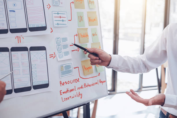 istock Teamwork graphic designers creative drawing website ux-ui app development and application for mobile office. 1189567829