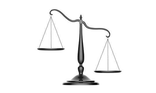 3d illustration of balance scale tipping to one side isolated on a white background