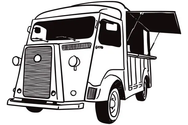 Vector illustration of Vector drawing of old style food truck