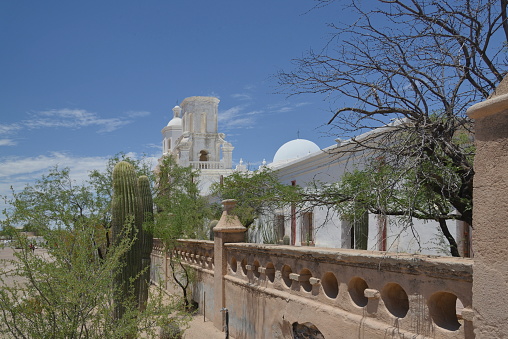 The San Xavier del Bac Mission on the Tohono O'odham Indian Reservation near Tucson, Arizona, USA.