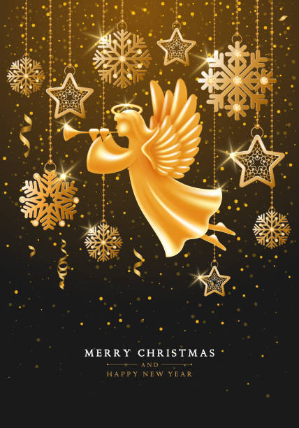 istock Christmas And New Year Greeting Card Template With Golden Angel 1189580140