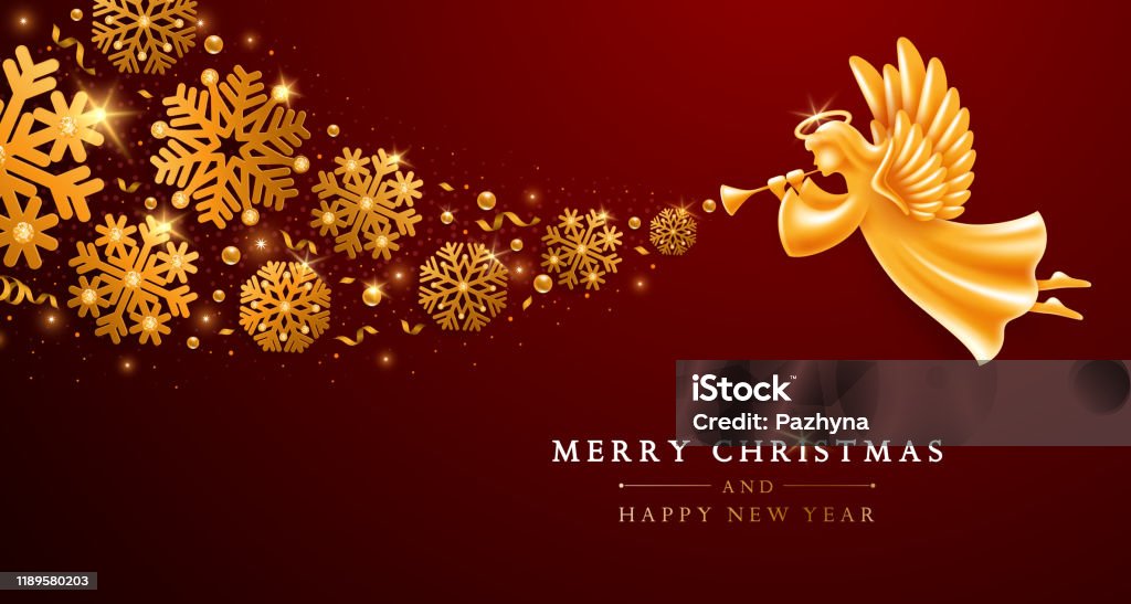 Kerst en Nieuwjaar wenskaart sjabloon met Gouden Engel - Royalty-free Engel vectorkunst