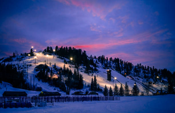 Colorado ski slope during blue hour in winter
