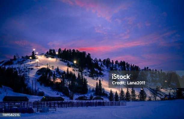 Colorado Ski Slope During Blue Hour In Winter Stock Photo - Download Image Now - Steamboat Springs, Night, Colorado