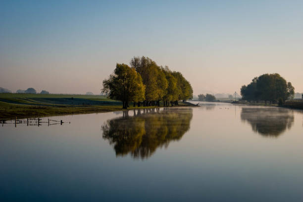 Early morning on a side arm of the Rhine River in the vicinity of Cleve, Germany