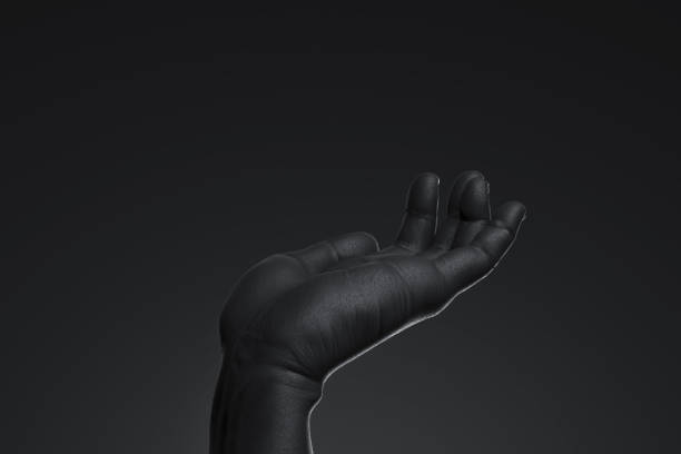 istock Realistic human hand with empty space as showcase isolated on black background. 3d rendering. Minimalism 1189585720