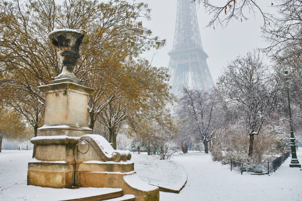istock Scenic view to the Eiffel tower on a day with heavy snow 1189588894