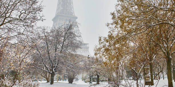 istock Scenic view to the Eiffel tower on a day with heavy snow 1189589438