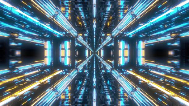 istock futuristic sci-fi space tunnel corridor with reflective bricks texture and endless lights 3d illustration background wallpaper 1189591160