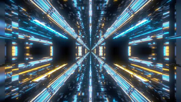 istock futuristic sci-fi space tunnel corridor with reflective bricks texture and endless lights 3d illustration background wallpaper 1189591167