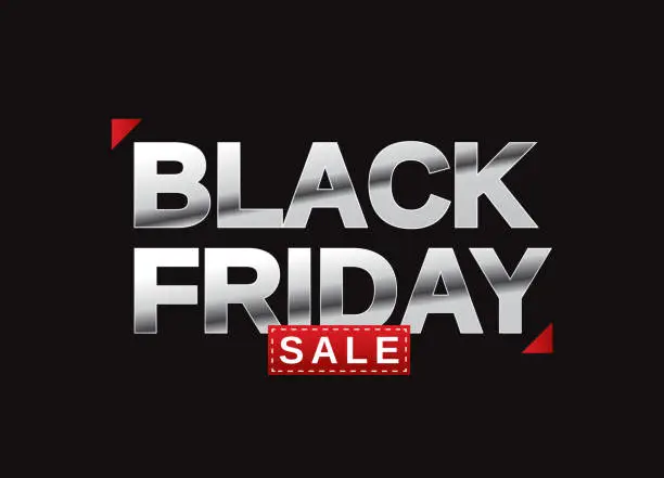 Vector illustration of Black Friday sale banner card on black background with metallic letters. Vector