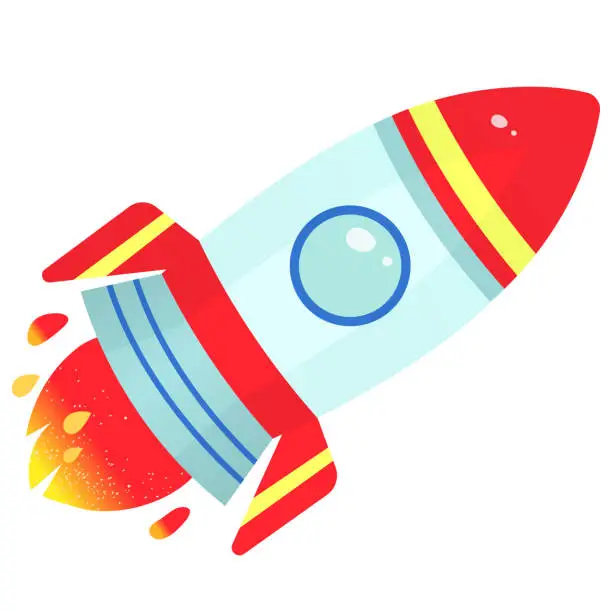 Vector illustration of Color image of cartoon rocket on white background. Space. Vector illustration for kids.