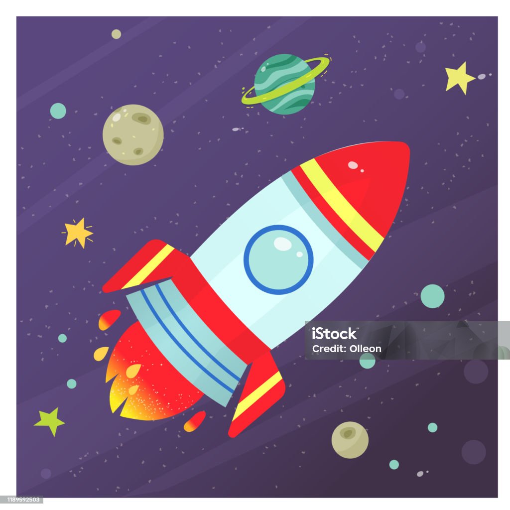 Une Peinture D'une Fusée Décollant D'une Planète Avec La Lune En Une Peinture D'une Fusée Décollant D'une Planète Avec La Lune En