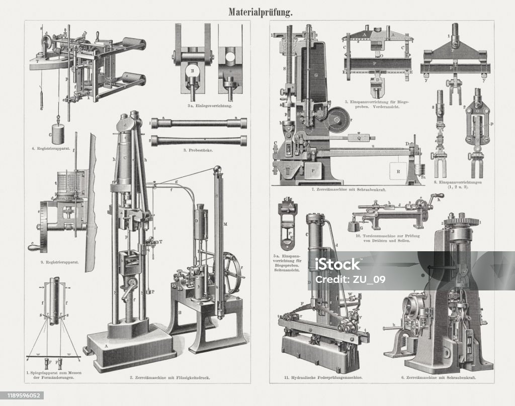 Material Testing Machine Drawing With Label Material Testing Equipment Wood Engravings Published In 1898 Stock ...