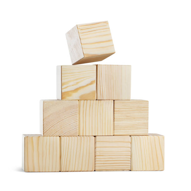 istock Pyramid of ten wooden cubes on white 1189596284