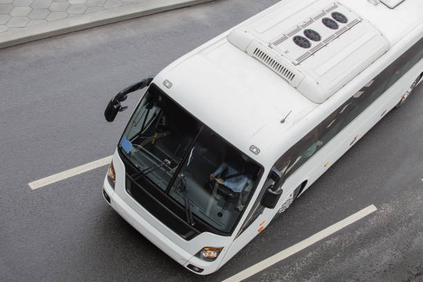 istock tourist bus on a multi-lane road. 1189607774