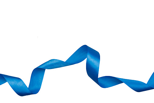 blue New Year festive ribbon for a gift on a white background