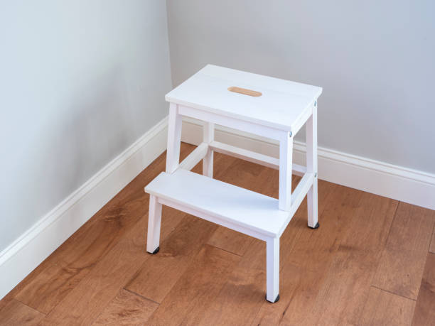 istock White wooden two step stool in corner of a room 1189609236