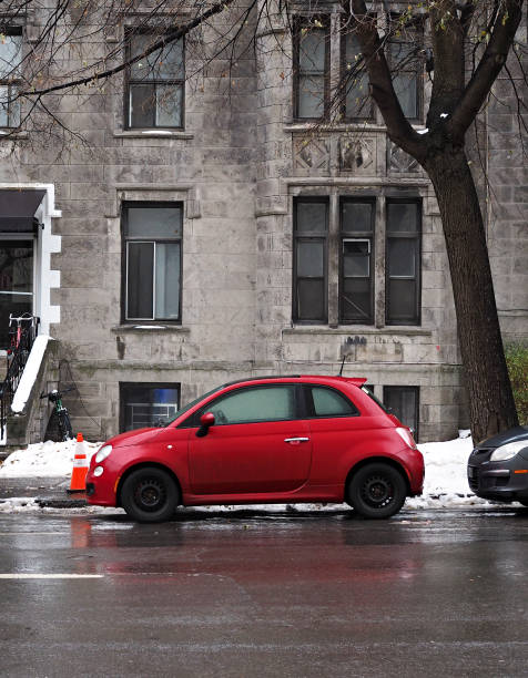Fiat 500 engine Montreal, Canada - Circa November, 2019: Distinct retro style of FIAT 500 is based on 1957 original model that’s considered as one of the first purpose-built city cars. little fiat car stock pictures, royalty-free photos & images