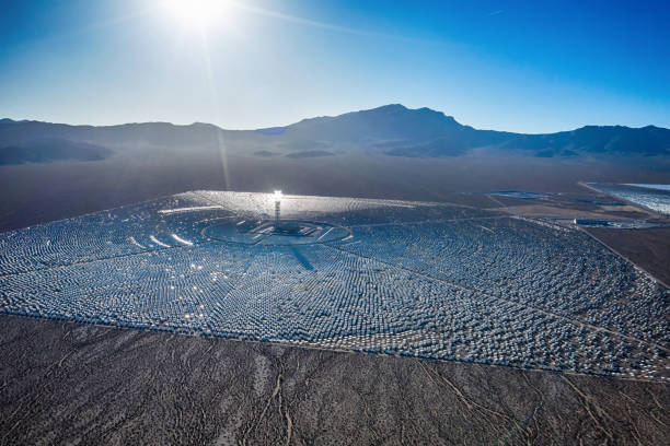 Drone view of a Ivanpah Solar Power Facility near Las Vegas in Mojave Desert Drone view of a Ivanpah Solar Power Facility near Las Vegas in Mojave Desert mojave desert stock pictures, royalty-free photos & images