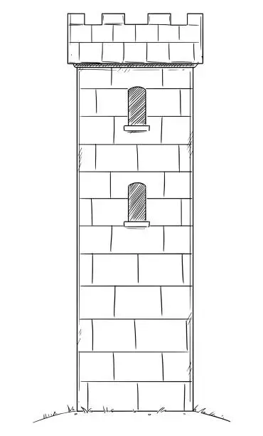 Vector illustration of Vector Cartoon Drawing of Medieval or Fantasy Castle Tower