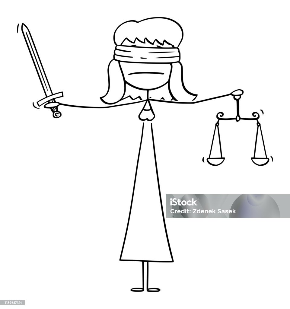 Ilustración de Ilustración De Dibujos Animados Vectoriales De La Señora O  La Dama Justicia Mujer Con Los Ojos Vendados Con Escalas De Espada Y  Equilibrio y más Vectores Libres de Derechos de