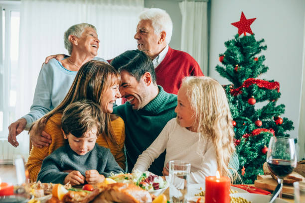 istock Three generation family christmas portrait. 1189618326