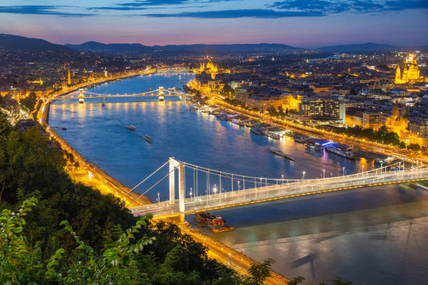 istock Aerial view Budapest with Elizabeth Bridge and Chain Bridge over Danube 1189621181