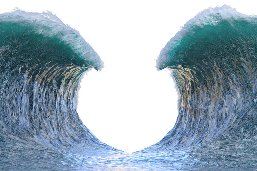 Olas gigantes que separan el mar aislados en blanco, renderizado 3D. photo