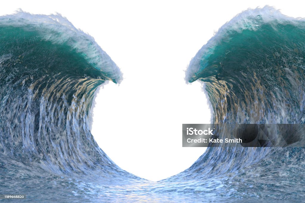 Giant waves parting the sea isolated on white, 3d render. Separation Stock Photo