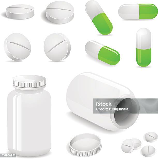 Tabletki I Tabletki Zestaw - Stockowe grafiki wektorowe i więcej obrazów Antybiotyk - Antybiotyk, Bez ludzi, Białe tło