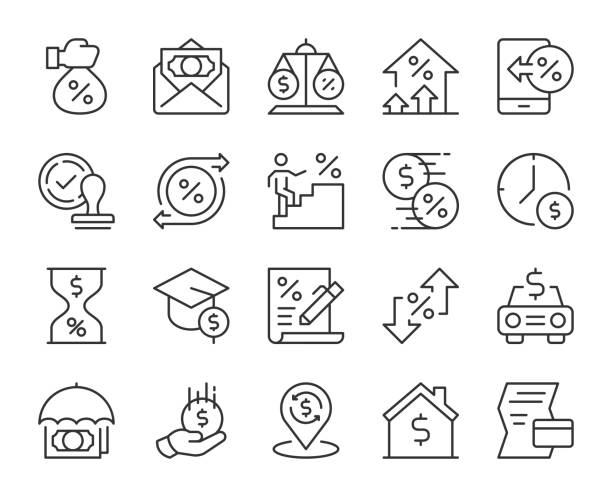 Loan and Interest - Light Line Icons Loan and Interest Light Line Icons Vector EPS File. financial advisor percentage sign business finance stock illustrations