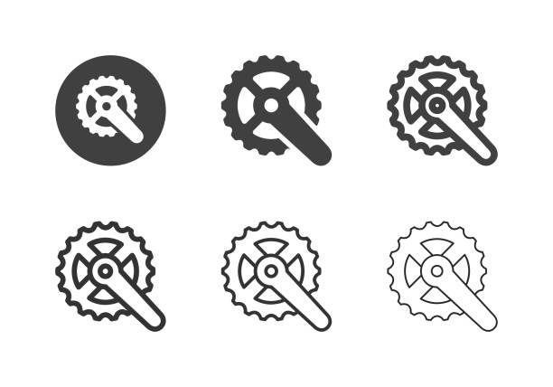 велосипед crankset иконы - multi серии - bicycle racing bicycle vehicle part gear stock illustrations