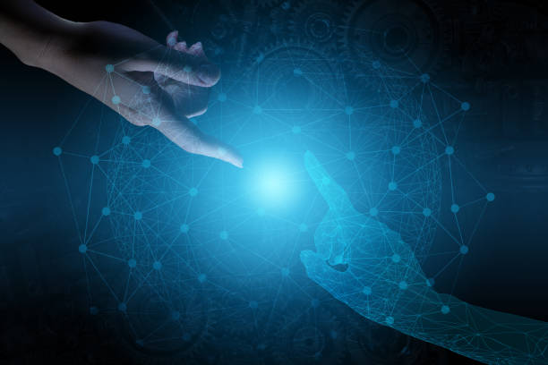 istock conceptual representation of human interaction with future technologies for industrial automation. Intelligent Business Management 1189687544