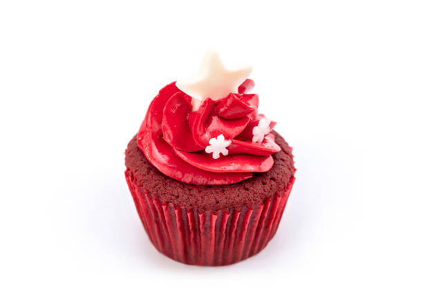 red christmas cupcake for new year festivity isolated on white background use for greating card decoration