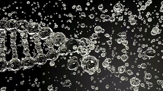 Abstract shapes of multiple air bubbles on a black background