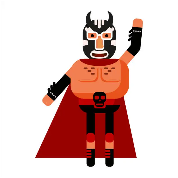 Vector illustration of Fighter Lucha Libre Mexican Wrestler Battle Acrobat Character Masked. Vector Illustration Flat Cartoon Isolated