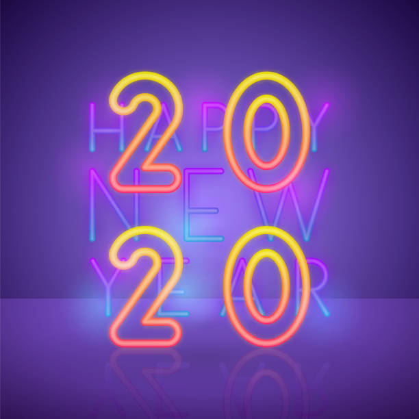 istock 2020 New Year vector background in 80's style. Bright neon banner design. 1189694003