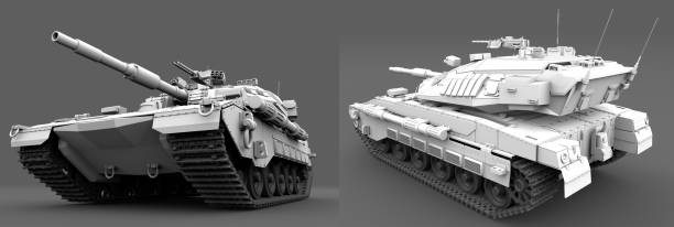 istock highly detailed white modern tank with not real design isolated on grey background, call of duty concept - military 3D Illustration 1189695359