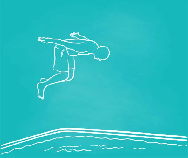 Vector illustration of Diving In Swimming Pool Chalkboard