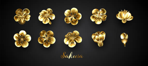 istock Set of golden sakura flowers 1189705979